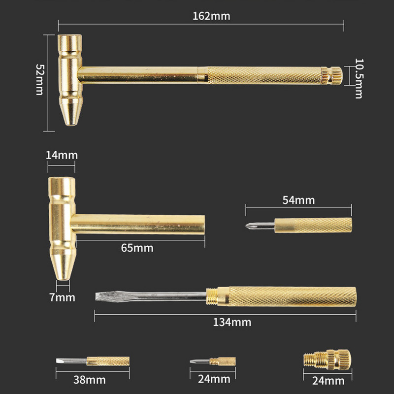 Többcélú zsebes rézkalapács kis méretű, hordozható praktikus szemüveg órajavító többfunkciós kalapács csavarhúzó