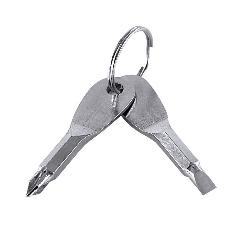 1 komplekts nerūsējošā tērauda mini EDC daudzfunkciju skrūvgrieža atslēgas forma ar rievām skrūvgriežiem atslēgu piekariņa kabatas remonta rīks