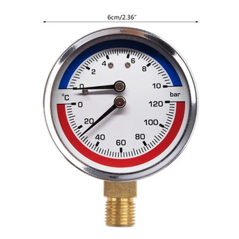 Термо-манометър, манометър за температура и налягане на бойлера 0-120 ℃ 0-10 бара Монтаж за обхват на измерване - за подово отопление Drop shipping