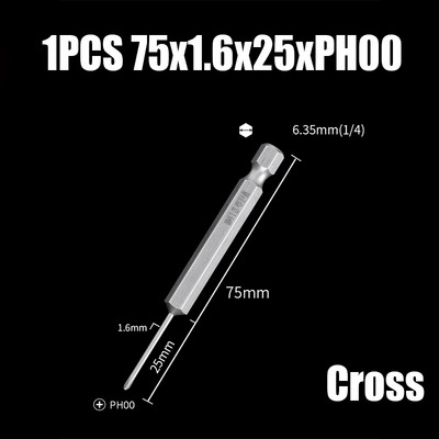 Bit de șurubelniță electrică de 75/100/120mm PH00/0/1/2 Cap de loturi magnetice încrucișate 1/4" cu tijă hexagonală Burghie de șurubelniță electrică cu impact
