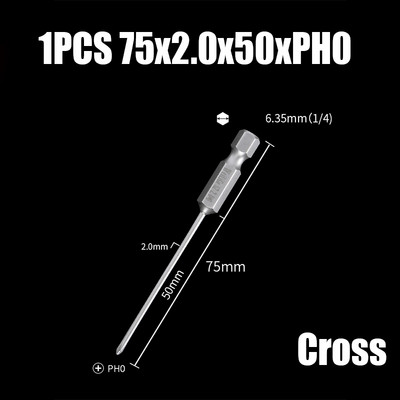 Bit de șurubelniță electrică de 75/100/120mm PH00/0/1/2 Cap de loturi magnetice încrucișate 1/4" cu tijă hexagonală Burghie de șurubelniță electrică cu impact