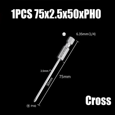 Bit de șurubelniță electrică de 75/100/120mm PH00/0/1/2 Cap de loturi magnetice încrucișate 1/4" cu tijă hexagonală Burghie de șurubelniță electrică cu impact