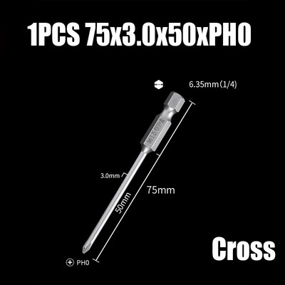 Bit de șurubelniță electrică de 75/100/120mm PH00/0/1/2 Cap de loturi magnetice încrucișate 1/4" cu tijă hexagonală Burghie de șurubelniță electrică cu impact