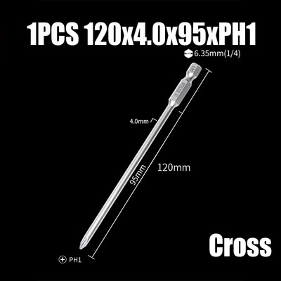Bit de șurubelniță electrică de 75/100/120mm PH00/0/1/2 Cap de loturi magnetice încrucișate 1/4" cu tijă hexagonală Burghie de șurubelniță electrică cu impact