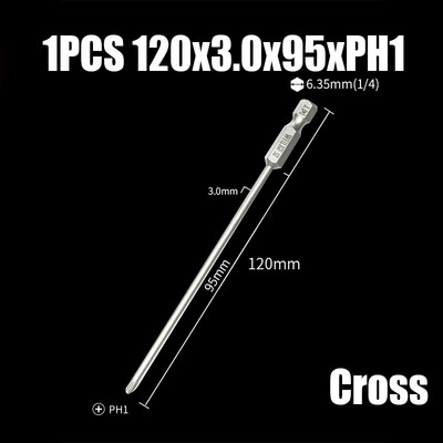 Bit de șurubelniță electrică de 75/100/120mm PH00/0/1/2 Cap de loturi magnetice încrucișate 1/4" cu tijă hexagonală Burghie de șurubelniță electrică cu impact