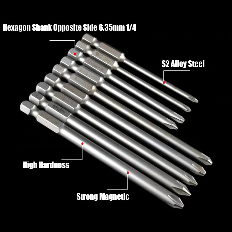 Bit de șurubelniță electrică de 75/100/120mm PH00/0/1/2 Cap de loturi magnetice încrucișate 1/4" cu tijă hexagonală Burghie de șurubelniță electrică cu impact