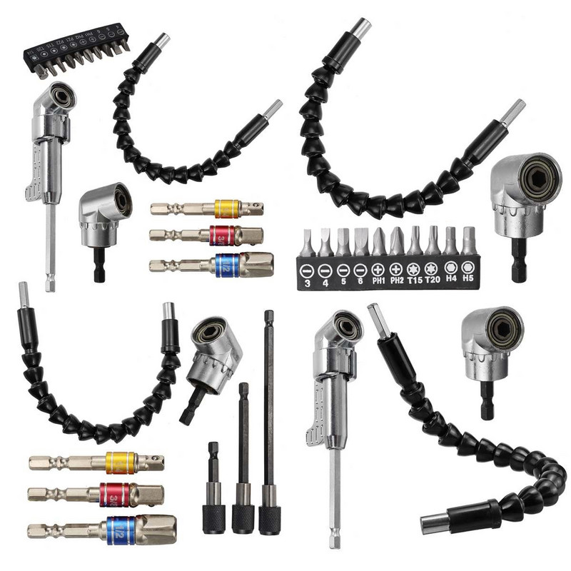 Univerzális, rugalmas 1/4`` hatlapú fúrószár hosszabbító készlet foglalat adapter átalakító markolat csavarhúzó derékszögű fúró rögzítőkészlet