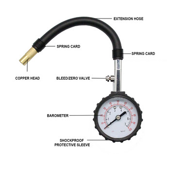 0-100 PSI Уред за измерване на налягането в гумите с дълга тръба Високопрецизен тестер за налягане на въздуха в гумите за мотоциклет, автомобил, камион Универсални инструменти