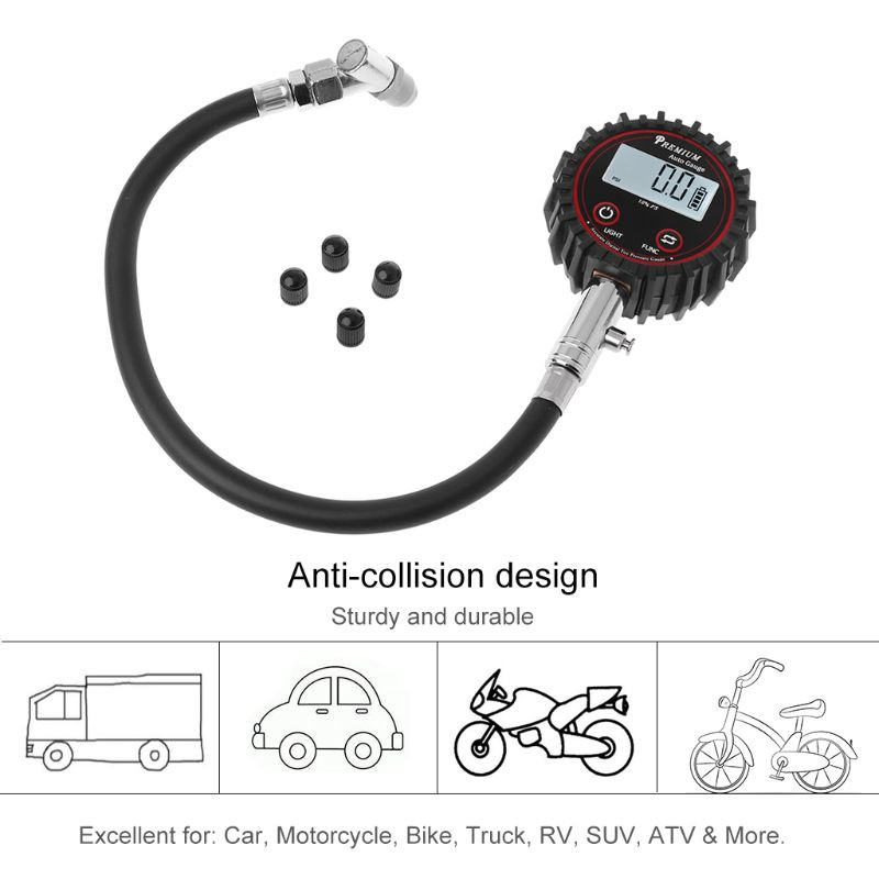 Ērts digitālais riepu spiediena mērītājs 0-200 PSI augstas precizitātes barometri, viegli nolasāmi digitālie riepu gaisa spiediena mērītāji