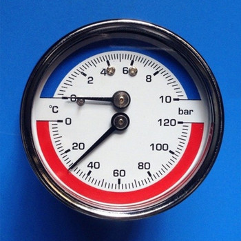 Термо-манометър Манометър за температура и налягане на котела 0-120 ℃ 0-10 Bar Измервателен фитинг - за система за подово отопление