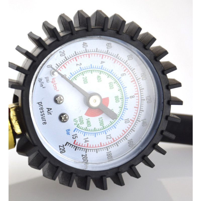 Gumiabroncsnyomásmérő, nagy teherbírású, 220 PSI gumiabroncs-felfújó, nagy pontosságú gumiabroncsnyomás-pisztoly szivárgásmentes légtömlővel autós teherautóhoz