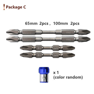 S2 PH2 skrūvgriežu komplekts 65 mm/100 mm magnētiskā skrūvgrieža uzgalis 1/4 collu sešstūra kāta skrūvgriezis, dubultā galva elektriskajai urbjmašīnai