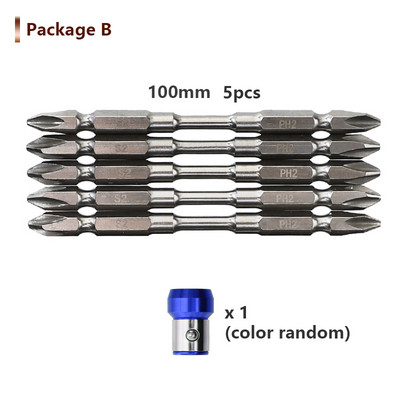 S2 PH2 skrūvgriežu komplekts 65 mm/100 mm magnētiskā skrūvgrieža uzgalis 1/4 collu sešstūra kāta skrūvgriezis, dubultā galva elektriskajai urbjmašīnai