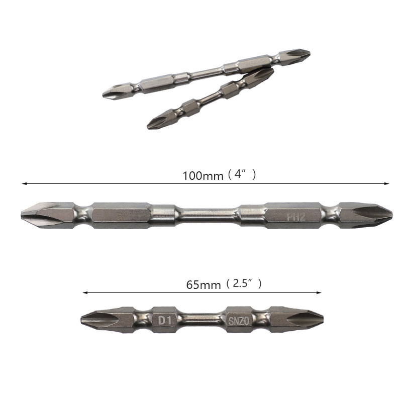 S2 PH2 skrūvgriežu komplekts 65 mm/100 mm magnētiskā skrūvgrieža uzgalis 1/4 collu sešstūra kāta skrūvgriezis, dubultā galva elektriskajai urbjmašīnai
