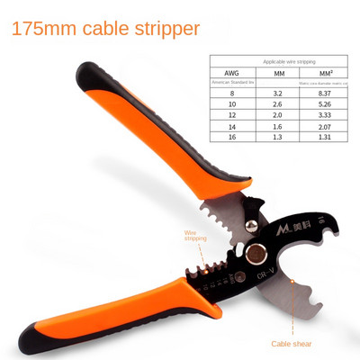 175 mm Kliješta za skidanje izolacije Skidač žice Višenamjenski prstenasti stiskač Električni alati za skidanje mrežnog kabela