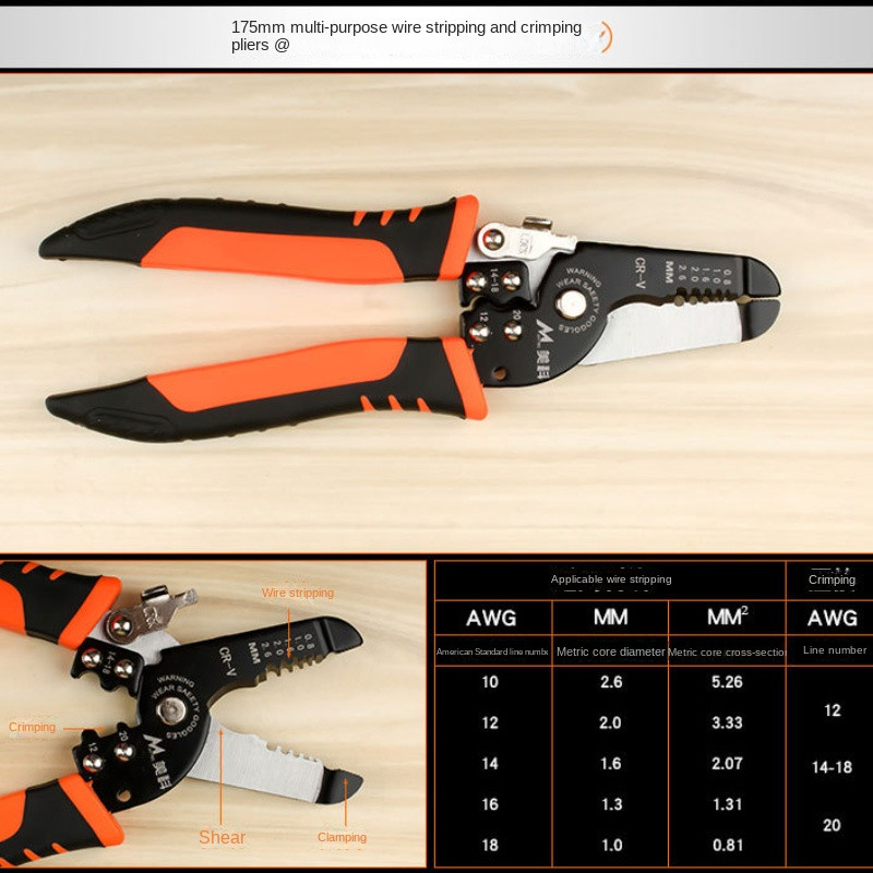 175 mm Kliješta za skidanje izolacije Skidač žice Višenamjenski prstenasti stiskač Električni alati za skidanje mrežnog kabela