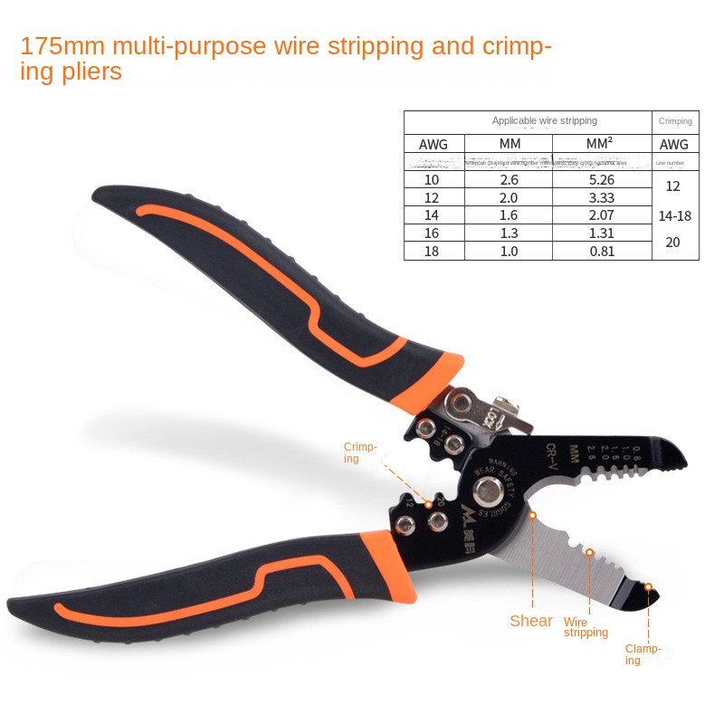 175 mm Kliješta za skidanje izolacije Skidač žice Višenamjenski prstenasti stiskač Električni alati za skidanje mrežnog kabela