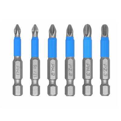 6/12 gab Skrūvgriežu uzgaļu komplekts 50mm PH2 Pretslīdēšana ar magnētisku 1/4" sešstūra kātu, kas piemērots rokas elektriskās urbjmašīnas rokas piederumiem