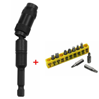 1/4 sešstūra magnētiskā leņķa adapteris skrūvgriežam, urbjmašīnai, pagriežamam bloķēšanas uzgalim ātrā turētāja vadotnes urbjmašīna, kokapstrādes pagarinātājs