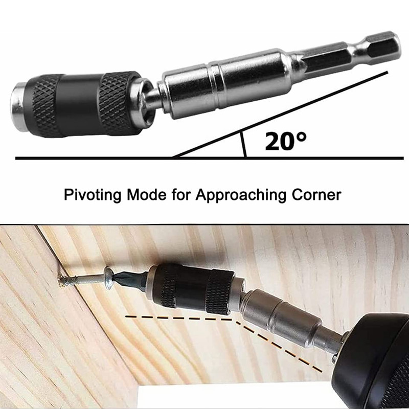 1/4 sešstūra magnētiskā leņķa adapteris skrūvgriežam, urbjmašīnai, pagriežamam bloķēšanas uzgalim ātrā turētāja vadotnes urbjmašīna, kokapstrādes pagarinātājs