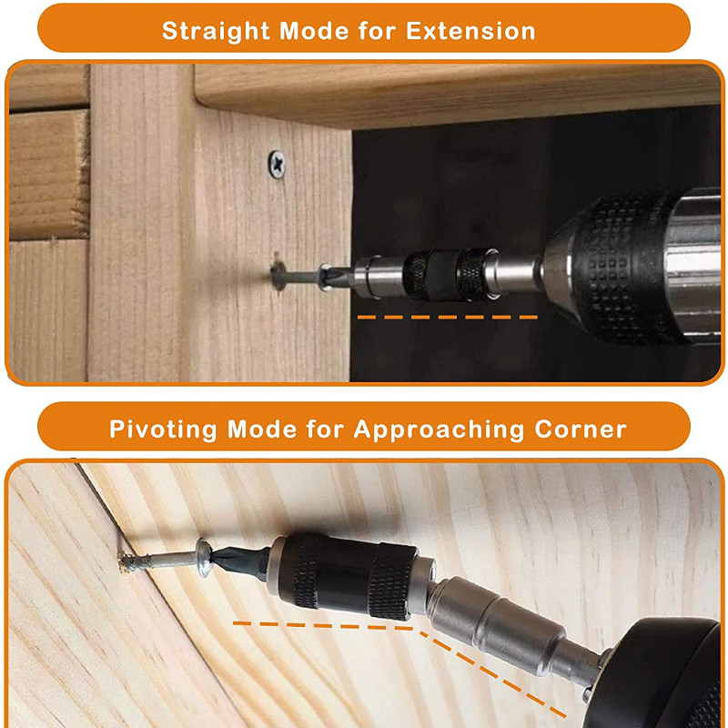 1/4 sešstūra magnētiskā leņķa adapteris skrūvgriežam, urbjmašīnai, pagriežamam bloķēšanas uzgalim ātrā turētāja vadotnes urbjmašīna, kokapstrādes pagarinātājs