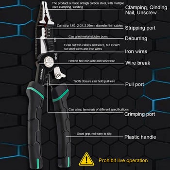 Ръчен инструмент 9 в 1 Инструмент за кримпване Клещи за белене с остри носове Специален инструмент за електротехник Многофункционални клещи за оголване на тел Клещи