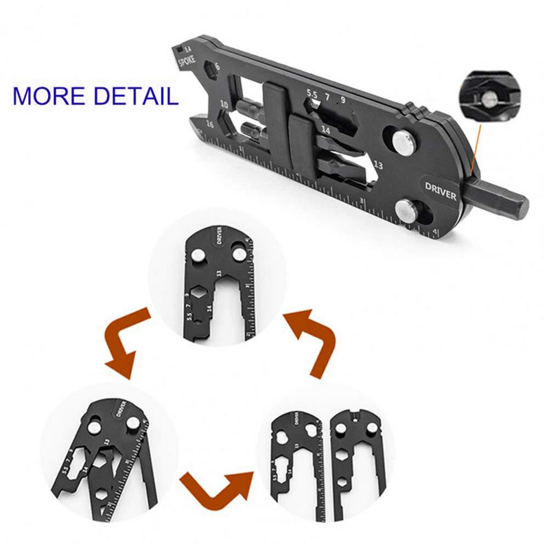 16 vienā pārnēsājams nerūsējošā tērauda skrūvgrieža uzgriežņu atslēgas lineāls Daudzfunkcionāls MTB kalnu riteņbraukšanas uzgriežņu atslēga velosipēda remonta rīks