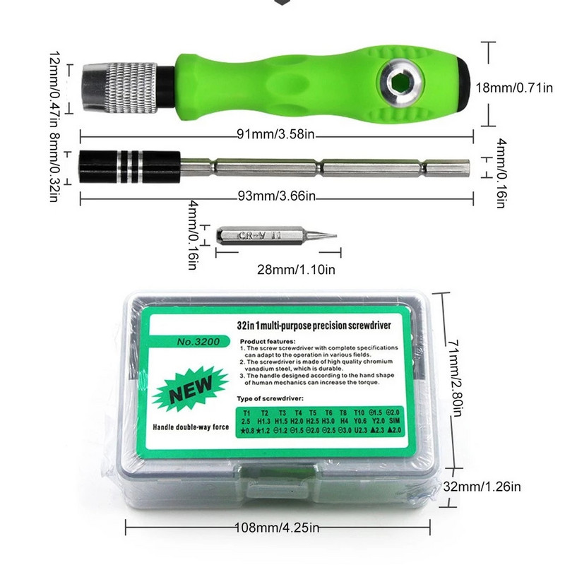 32 az 1-ben többfunkciós csavarhúzó készlet, professzionális mágneses bitek csavarhúzó mini szerszámtok iPhone mobil fényképezőgéphez, PC karóra