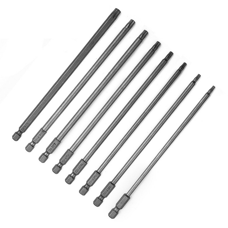 1 db 150 mm-es hosszú-T40 mágneses Torx csavarhúzó bitkészlet elektromos csavarhúzófej, T8, T9, T10, T15, T20, T25, T27, T30, T35, T40