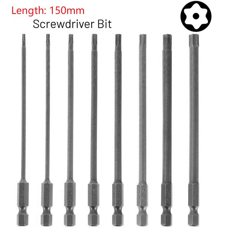 1 db 150 mm-es hosszú-T40 mágneses Torx csavarhúzó bitkészlet elektromos csavarhúzófej, T8, T9, T10, T15, T20, T25, T27, T30, T35, T40