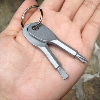 2 τμχ Mini Key Shape Ring Screwdriver Pocket Keychain Kit Tool Survive Utility Tactical Outdoor Multi-λειτουργικό σετ κατσαβιδιών