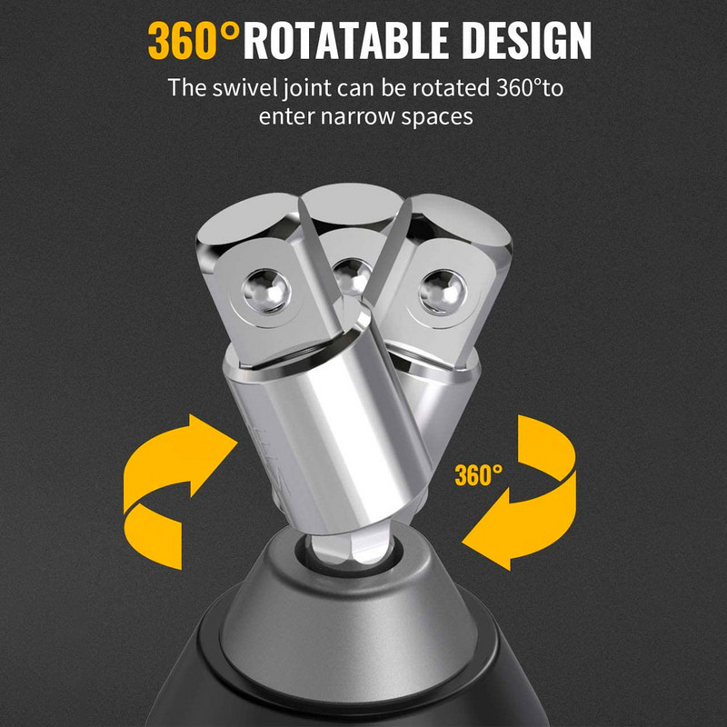 Binoax Seturi de adaptoare prize pentru mașină de găurit electric rotativ 360° pentru șofer cu impact cu tijă hexagonală 1/4" 3/8" 1/2"