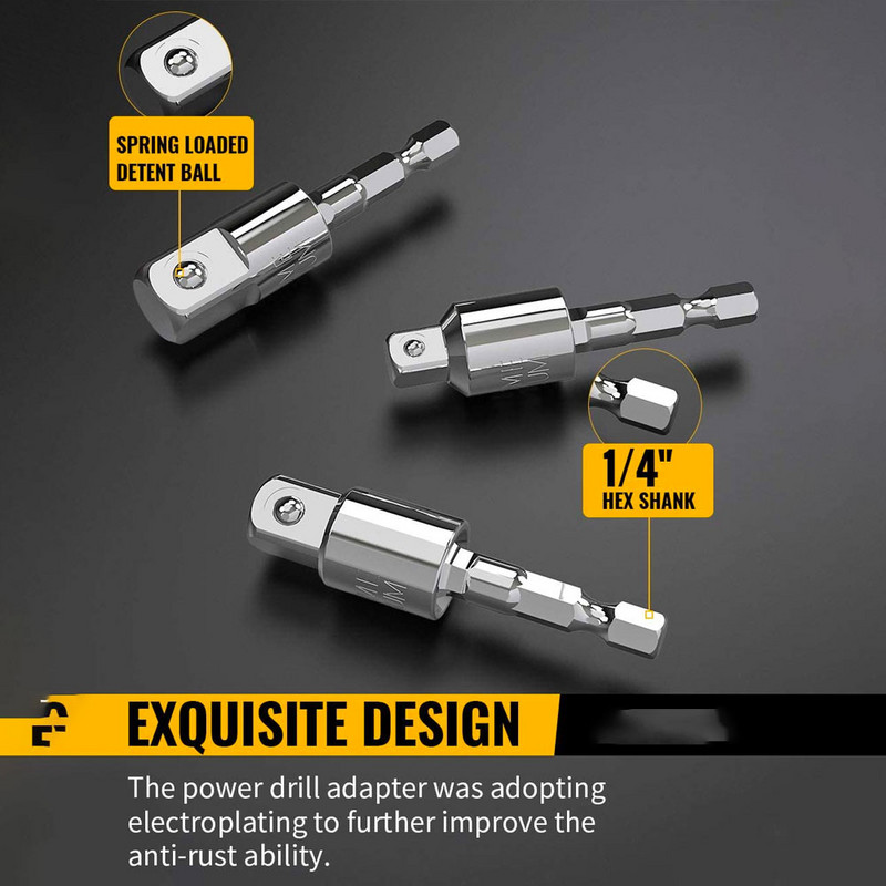 Binoax Seturi de adaptoare prize pentru mașină de găurit electric rotativ 360° pentru șofer cu impact cu tijă hexagonală 1/4" 3/8" 1/2"