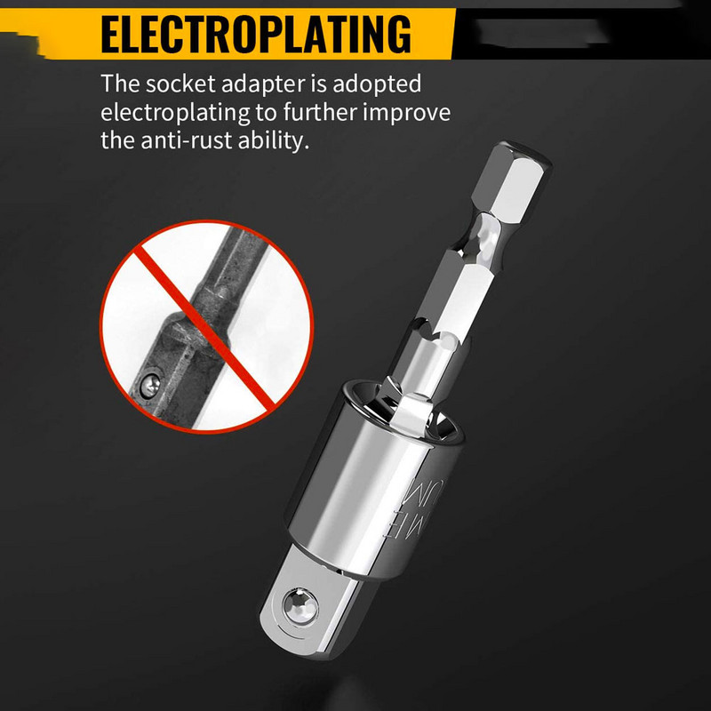 Binoax Seturi de adaptoare prize pentru mașină de găurit electric rotativ 360° pentru șofer cu impact cu tijă hexagonală 1/4" 3/8" 1/2"