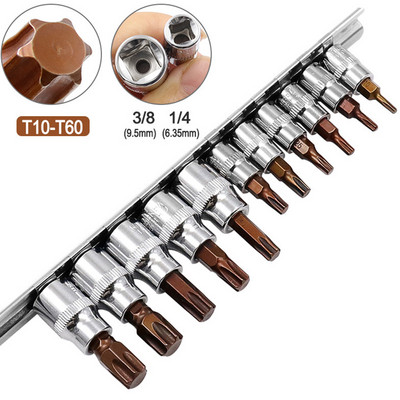 11 bucăți de șurubelnițe Torx 3/8 1/4 inch mufă de antrenare crom-vanadiu oțel cu clichet cheie adaptor manșon presat