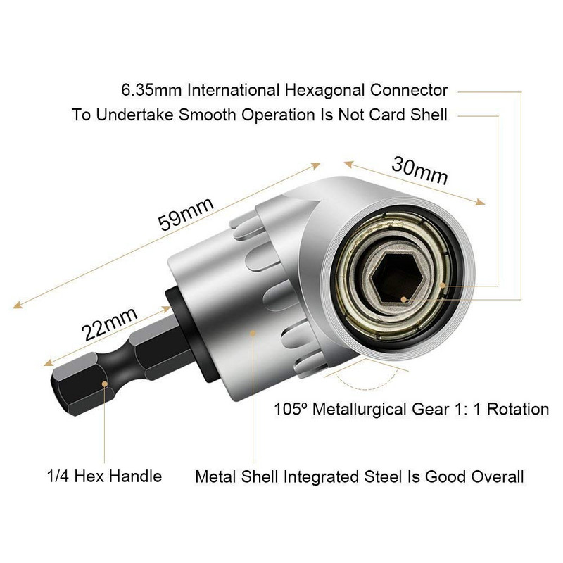 Set de instrumente universale Binoax și 3 buc. Extensie adaptor priză șurubelniță șurubelniță cu unghi drept de 105 grade