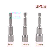3 gab. Skrūvgrieža ligzdas uzgriežņu atslēgas specifikācija 8 mm 10 mm 12 mm spēcīga magnētisma sešstūra uzmavas sprauslas Uzgriežņu piegrieznis elektroinstrumentam