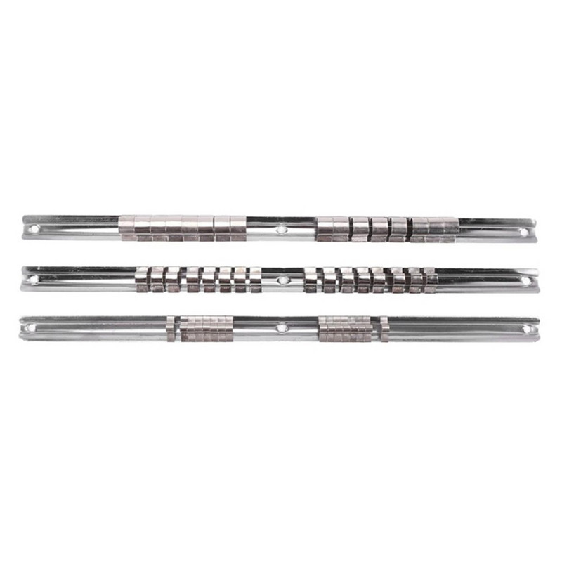 Rozsdamentes acél foglalattartó állványtartó 1/4 3/8 1/2 hüvelykes 16 kapcsos sínes szerszámrendező Tárolás otthoni ipari garázshoz