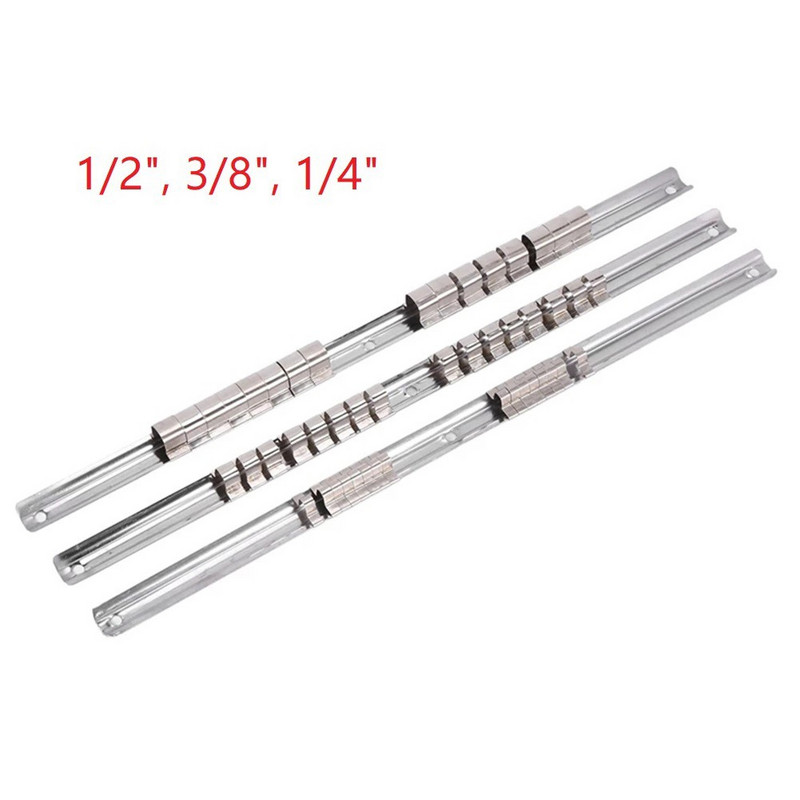 Rozsdamentes acél foglalattartó állványtartó 1/4 3/8 1/2 hüvelykes 16 kapcsos sínes szerszámrendező Tárolás otthoni ipari garázshoz