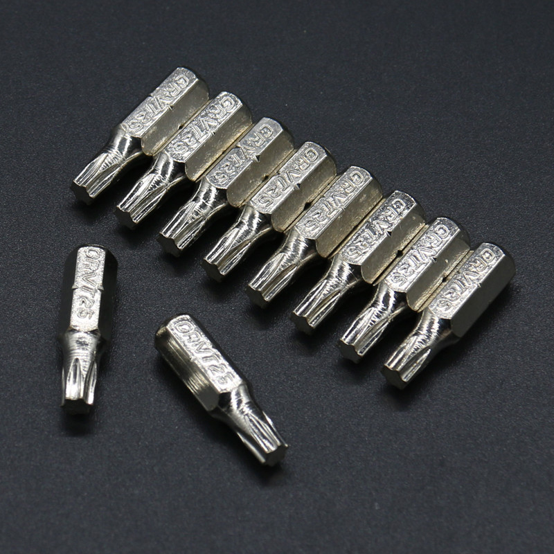 10 buc 1/4" 25mm Șurubelnițe Torx T25 Set de biți Instrumente de reparare Kit de galvanizare Kit de burghiu cu tijă hexagonală Unelte de mână electrice de uz casnic