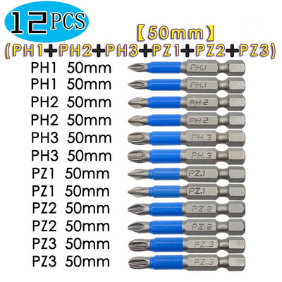 6//712db Mágneses csúszásmentes csavarhúzó bitkészlet Phillips Cross Drill Bit Kéziszerszámok Hatlapfejű csavarhúzóPH1/PH2/PH3/PZ1/PZ2/PZ3