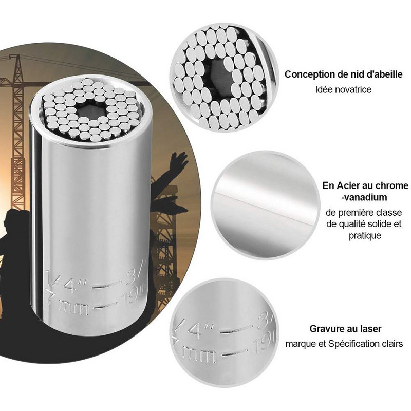 Universāls griezes momenta uzgriežņu atslēgas uzmavas galvas komplekts Magic Socket Sleeve 7-19mm Atslēgas atslēgas Magic Grip pārnēsājamie daudzfunkcionālie rokas instrumenti