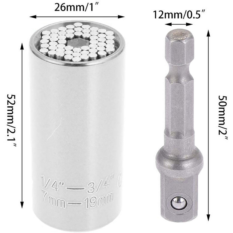 Universāls griezes momenta uzgriežņu atslēgas uzmavas galvas komplekts Magic Socket Sleeve 7-19mm Atslēgas atslēgas Magic Grip pārnēsājamie daudzfunkcionālie rokas instrumenti