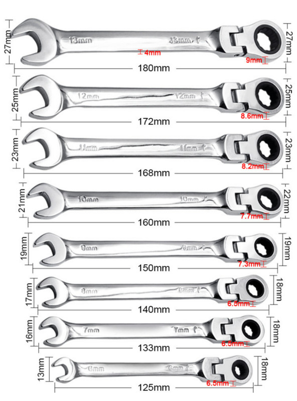 1gab kombinēta sprūdrata uzgriežņu atslēga ar elastīgu galvu Divējāda pielietojuma sprūdrata instrumenta sprūdrata kombinētais komplekts automašīnu remonta rokas instrumentiem