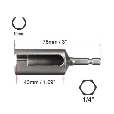 1 τεμ. 80mm Οδηγός παξιμαδιού 1/4 ιντσών Εξαγωνικό στέλεχος με σχισμή τρυπάνι κλειδιού κλειδί με σχισμή Οδηγός επέκτασης 8/10/12/14/17/19mm