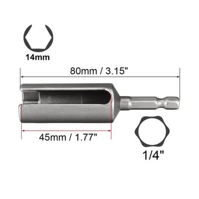 1 τεμ. 80mm Οδηγός παξιμαδιού 1/4 ιντσών Εξαγωνικό στέλεχος με σχισμή τρυπάνι κλειδιού κλειδί με σχισμή Οδηγός επέκτασης 8/10/12/14/17/19mm