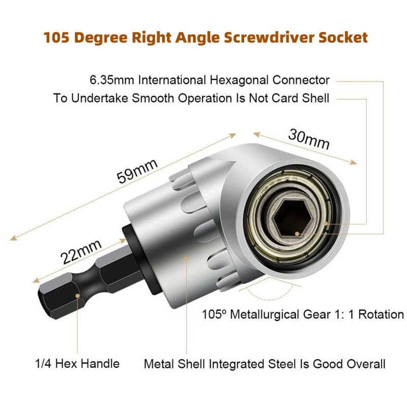 105 fokos csavarhúzófej-aljzat elektromos fúrószár szögű hosszabbító aljzat adapter hatlapfejű csavarhúzó-aljzat kéziszerszámok