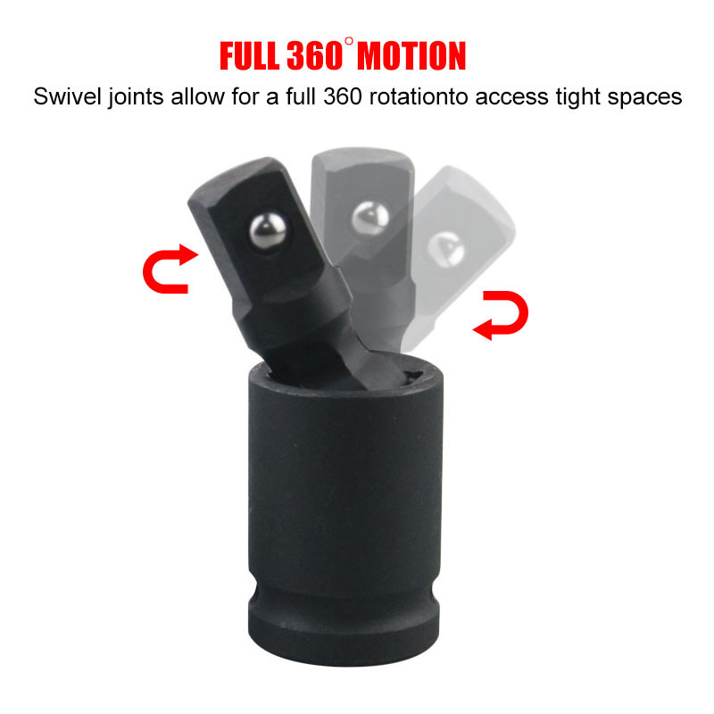 Universāls 360 grādu grozāms šarnīrsavienojuma gaisa trieciena šūpošanās ligzdas adaptera rokas instruments 1/2 3/8 1/4 collu trieciena draivera pārveidotājs