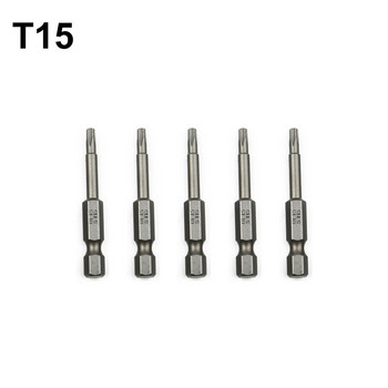 5PCS 50 mm Torx бита за отвертка Петточкови магнитни Torx битове за отвертка 1/4 инча Комплект отвертки с шестостенна опашка T8-T40
