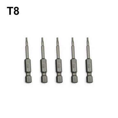 5PCS 50 mm Torx skrūvgrieža uzgaļi piecu punktu magnētiskie Torx skrūvgrieža uzgaļi 1/4 collas sešstūra kāta skrūvgrieža uzgaļi zvaigznes uzgaļu komplekts T8-T40